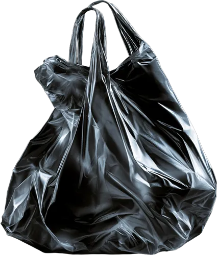 Shiny black plastic bag.